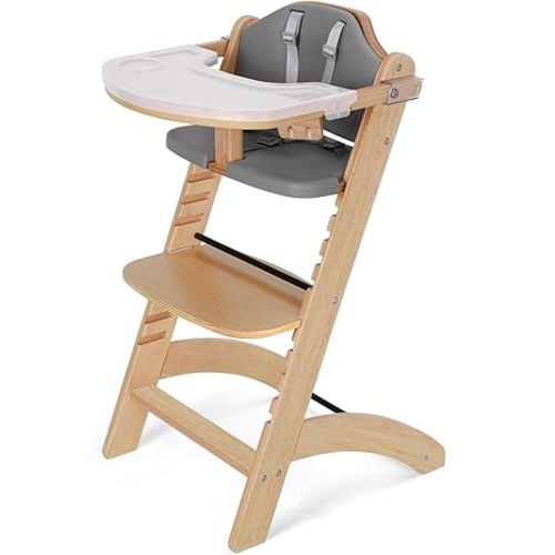 Cowiewie New Upgrade 3-in-1 Convertible Wooden High Chair for Babies & Toddlers 10 Levels Adjustable 2-Tray & 2 Waterproof Cozy Cushions Black