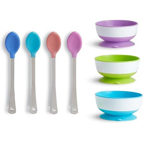 Munchkin® Stay Put™ Suction Bowl, 3 Pack with White Hot Infant Spoons, 4 Pack