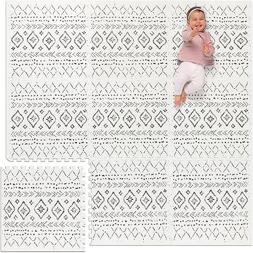 Lillefolk Baby Play Mat for Floor – 6x6ft Boho | Soft Non Toxic Premium EVA Foam Tiles for Tummy Time, Crawling & Playroom – Waterproof Interlocking Floor Mat for Babies & Toddlers (9 Tiles)