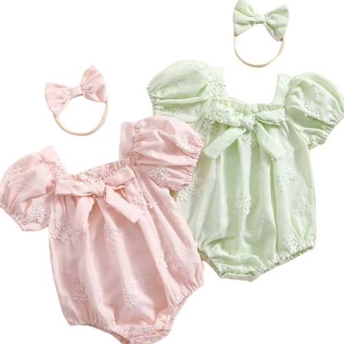 Cap Sleeves Bow Romper