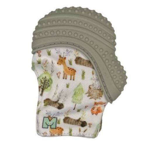 Malarkey Kids Baby Teething Mitten, Munch Mitt Baby Chew Toy - Protects Hands from Chewing & Saliva, Heals Aching Gums, Promotes Sound & Visual Stimulation for Babies Up to 1-Year-Old (Grey Woodland)