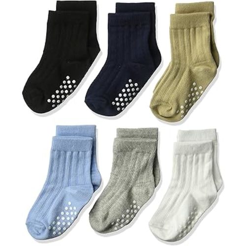 Jefferies Socks Non-skid Rib Cotton Crew Socks 6 Pair Pack Sockshosiery, 3-12 month