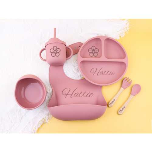 Personalised Silicone Weaning Set,Custom Baby Plate,Cartoon Weaning Set for Toddler Baby Kids,Feeding Set with Name,Baby Shower Gift