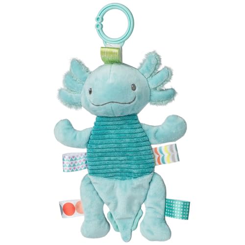 Taggies Baby Rattle with Crinkle Paper Activity Toy with Sensory Tags, 9-Inches, Fizzy Aqua Axolotl