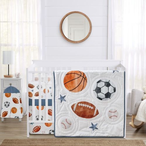 Sweet Jojo Designs Boy Crib Bedding + BreathableBaby Breathable Mesh Liner Baby Nursery Watercolor Sports Theme Multicolor 6pc