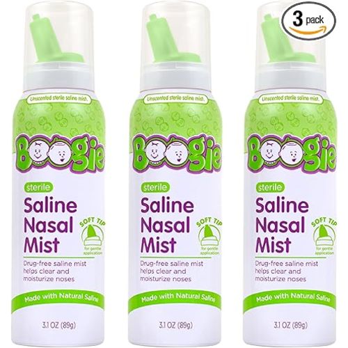 Boogie Baby Saline Nasal Spray Mist, Allergy Relief, Nasal Decongestant, Made with Saline, Unscented, 3.1 Ounce (Pack of 3)…