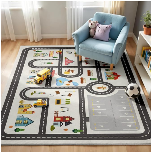 Nayoroom Kids Town Road Playroom Rug, Faux Wool Car Map, Non-Slip, 3 x 5 ft