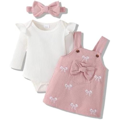 Newborn Baby Girl Outfits Long Sleeve Romper Overall Dress Set
