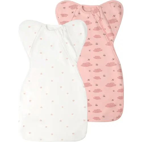 Baby Sleep Sack Swaddles for Newborn 0-3 Months, Arms Up Swaddle Blanket 2 Packs Cotton, Hands Up 3-Way Transitions to Arms-Free Wearable Sleeping Sack Bag for Boys Girls Snug Fit Calms Startle Reflex