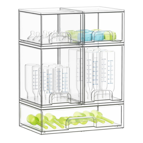 Vtopmart Stackable Storage Drawers Set of 5, Clear Plastic Organizer Bins for Baby Bottle, Beauty Supplies Storage, Ideal for Kichen Countertop, Vanity, Bathroom, Cabinet, Pantry Organization