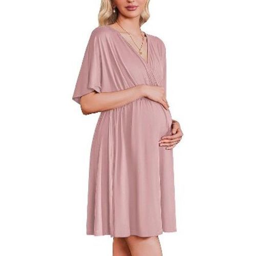Ekouaer 3 in 1 Labor and Delivery Gown for Hospital Short Sleeve Maternity Nursing Dress Nightgown Postpartum Sleepwear Dusty Rose XXL