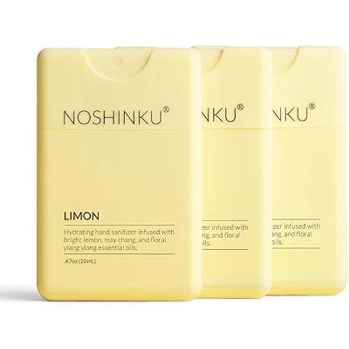 Noshinku - Refillable Hand Sanitizer Limon 3-Pack, Travel Size Spray with Hydrating Botanical Oils, Natural Ingredients, All Natural Fragrances, Sugarcane Derived Alcohol, No Parabens, No Dyes