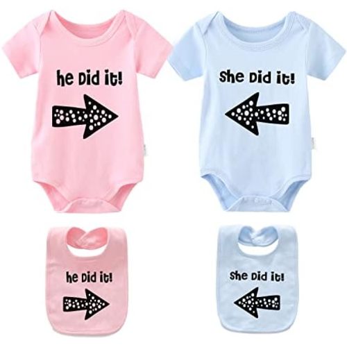 YSCULBUTOL Baby Twins Bodysuits He/She Did It Twin Outfit Girl Romper With Hat Set