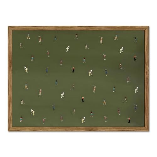 Modern Tiny Golf Players Wall Art Minimalist Golf Course Wall Decor Picture, Outdoor Golfer Sporty Poster Canvas Print Painting for Living Room Bedroom 12x16 inch Wood Framed