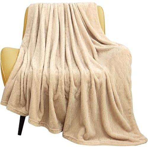 TOONOW Fleece Blanket Throw Blanket Twin Size 60" x 80" Microfiber Flannel Geometric Pattern Apricot