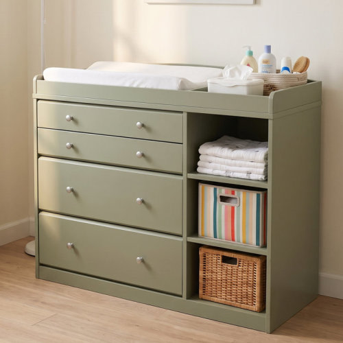 Isabelle & Max™ 2-In-1 Baby Dresser With Changing Table – 47.2" Natural Wood Nursery Storage Organizer, 4 Drawers & Adjustable Open Shelves, Removable Topper | Wayfair