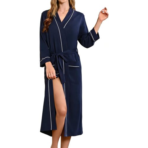 HEARTNICE Womens 100% Cotton Robe, Soft Kimono Spa Long Bathrobe Lightweight Loungewear