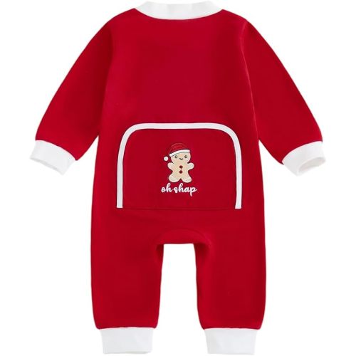 Baby Christmas Outfit Boy Girl Santa Cookies Zipper One-Piece Infant Christmas Romper Jumpsuit
