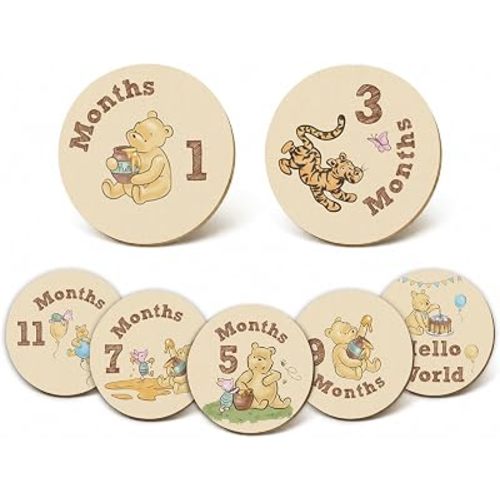 Winnie Baby Month Milestone Circles Bear Baby Stuff 7Pcs Double-Sided Signs for Documenting Growth Cute Bear Milestone Pictures of Newborn