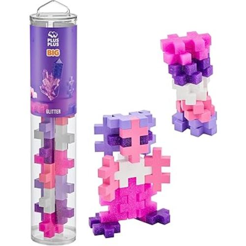 PLUS PLUS Big – 15 Piece Glitter Mix – Construction Building Stem/Steam Toy, Interlocking Large Puzzle Blocks for Toddlers and Preschool, Open Play Tube