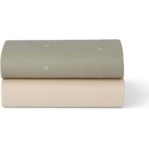 Snuz Baby Crib Sheets - Fits SnuzPod 3, 5 & Studio, 100% Jersey Cotton Baby Bassinet Sheets, Machine Washable, Tumble Dryer Safe, Breathable, Universal Fit 17”x31”, 2 Pack, Sage/Cross
