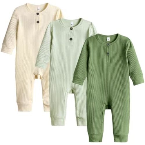 Bafeicao Baby Boy Girl 2/3 Pack Solid Romper Ribbed Short/Long Sleeve Bodysuit Jumpsuit Infant Knitted Outfits Clothes