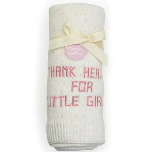 Thank Heaven for Little Girls Embroidered Knit Cotton Blanket Pink