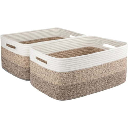 LITERRA 2 Pieces Nursery Baskets for Toys, Towel Woven Storage for Organizing Living Room Bedroom Bathroom 8 Gallon