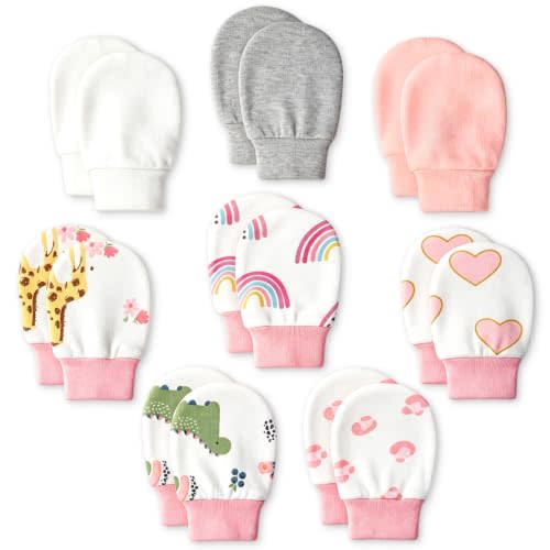 8 Pairs Baby Mittens No Scratch, Cotton Newborn Gloves Infant Mittens for 0-6 months
