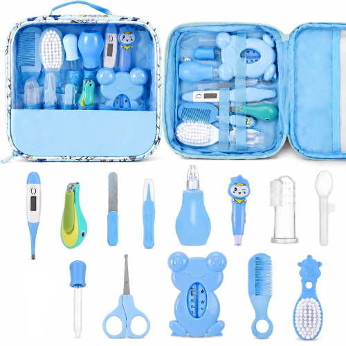 Colvaxa Baby Grooming Kit 13 in 1, Baby essentials for Newborn Girls Boys, Baby Gift Set with Thermometer, Nail Clippers and File, Tongue Cleaner, Nasal Aspirator, Brush and Comb Set