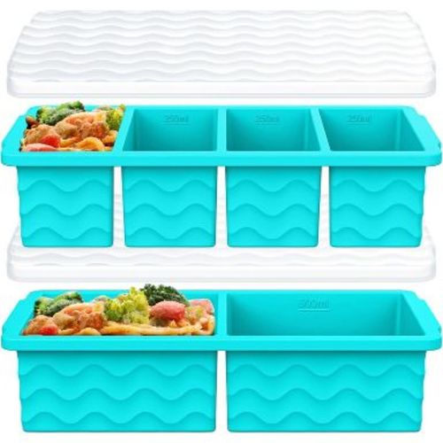 Silicone Freezer Molds with Lid, Large Ice Cube Trays for Food Storage, Freeze Portions for Meal Prep Lake Blue one size