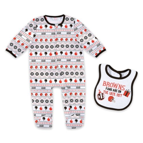 Newborn & Infant WEAR by Erin Andrews Cleveland Browns Allover Print Full-Zip Sleeper & Bib Set