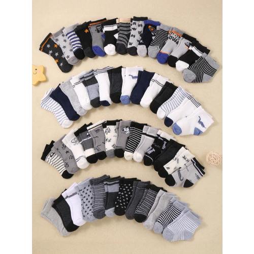 20/10/5 Pairs Random Style Cute Printed Mid-Calf Baby Socks, Patterns Include Truck, Star, Giraffe, Puppy, Dinosaur, Stripe, Galaxy, Astronaut, Space Exploration, Suitable For Christmas/Thanksgiving Gifts, Quarter Socks, Newborn, Toddler, Infant Socks, Ch