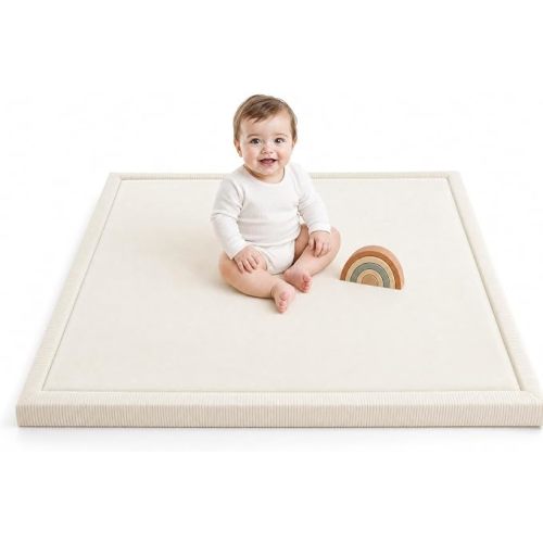 Baby Play Mat for Floor, Soft Flannel Baby Crawling Mat for Tummy Time, Cushioned Infant Activity Mat with Anti-Slip Backing, Comfortable Playpen Mat for Nursery Beige, 59"x71"