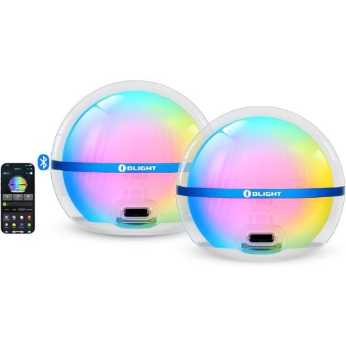 OLIGHT Sphere C 2-Pack Smart Night Light, USB-C Rechargeable, 75 Lumens Stepless Dimming, App Control Ambient Lighting, Portable for Parties, Camping, Reading or Bedrooms (Type-C Cable Excluded) | 75 Lumens, App Control, Stepless Dimming, USB-C