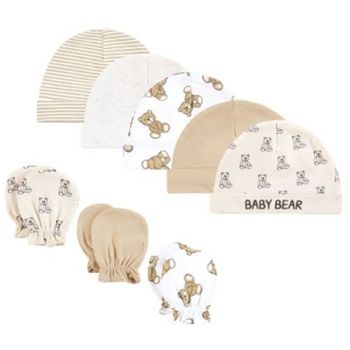 Hudson Baby Infant Cotton Cap and Scratch Mitten Set, Teddy Bears, 0-6 Months