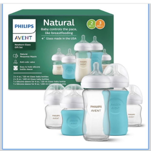 Philips Avent Glass Natural Bottle with Natural Response Nipple, Baby Gift Set, SCD858/01