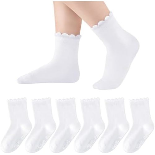 HONGTEYA Toddler Grip Socks Baby Girl with Non Slip Socks for Infant Ruffle Ankle Cotton Sock 0-5 Years