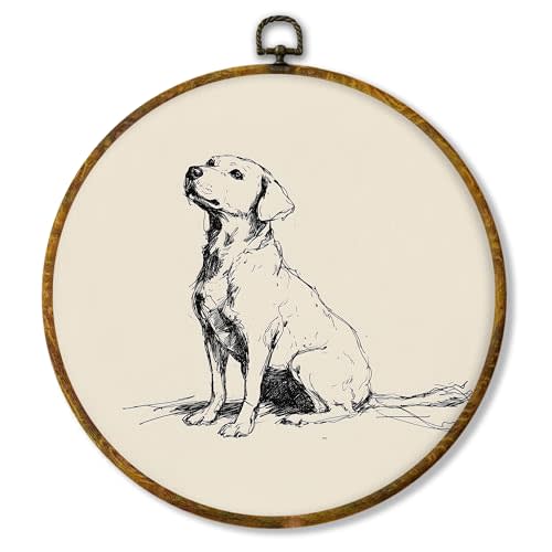 Hiuwevt Vintage Labrador Retriever Dog Round Wall Art Decor, Labrador Retriever Gifts Framed Canvas Prints, Retro Dog Round Wall Hanging Decor for Home Living Room Decorations, 10x10 Inches
