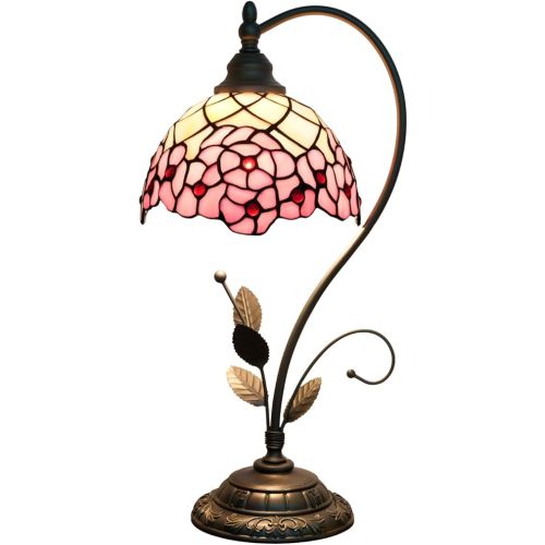 Tiffany Lamp Stained Glass lamp 8X10X20 Small Bedside Table Lamps for Living Room Home Decor Girls Women Birthday Christmas Thanksgiving Day Gift,Cherry Blossom