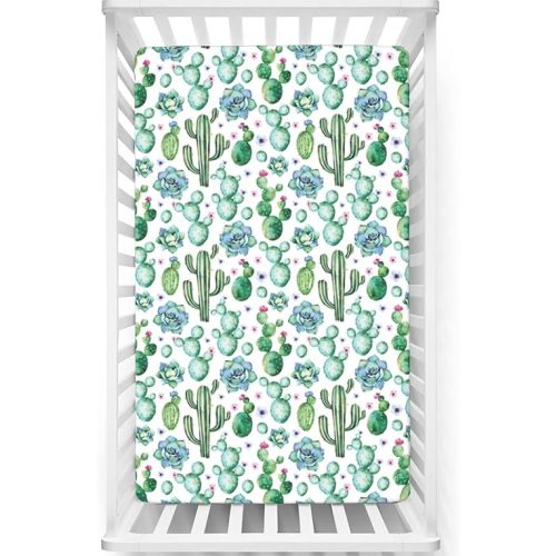 Cactus Themed Fitted Crib Sheet,Standard Crib Mattress Fitted Sheet Toddler Bed Mattress Sheets-Baby Crib Sheets for Girl or Boy, 28“ x52“,Multicolor