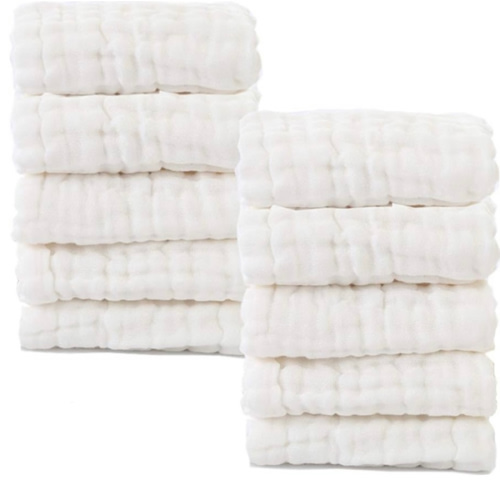 MUKIN Baby Washcloths- Natural Cotton Baby Wipes - Soft Newborn Baby Face Towel for Sensitive Skin- Baby Registry as Shower, 10 Pack 12x12 inches (White)