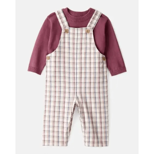 Baby Boy 2-Piece Plaid Overall Set - Maroon/Ivory | Carter's