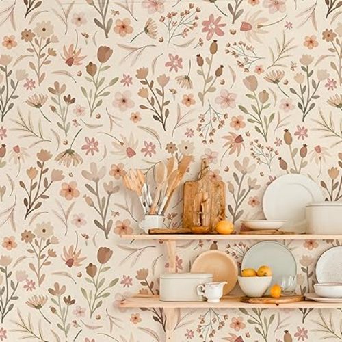 Boho Floral Wallpaper Wildflower Wallpaper Vintage Small Flower Wall Mural Stickers Peel and Stick Waterproof Contact Paper Removable Retro Watercolor Floral Wall Paper Decals for Nursery Bedroom