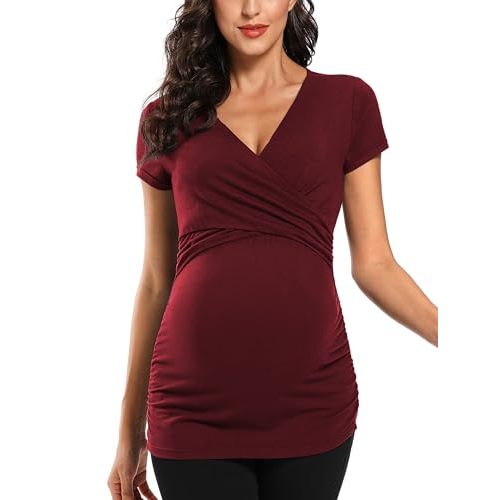 Glampunch Women's Maternity Nursing Tops Short Sleeve V Neck Breastfeeding Tee Shirts Pregnancy Tops