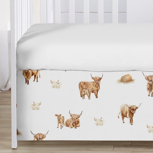 Sweet Jojo Designs Boho Highland Cow Boy, Girl, Gender Neutral 3pc Nursery Crib Bedding Set - Farm Animal, Watercolor, Farmhouse