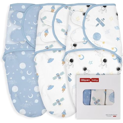 GLLQUEN BABY Swaddles for Babies Boys and Girls - Newborn Swaddle Sack 3 Pack, Baby Swaddle 0-3 Months, Soft Sleep Sack, Blanket Wrap, Space & World, Baby Essentials