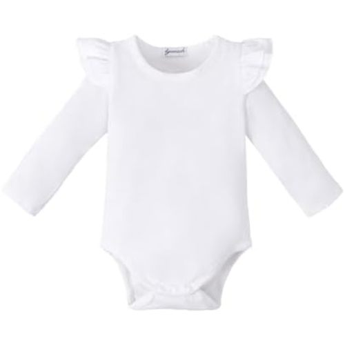 LYSMuch Baby Girls Ruffle Long Sleeve Bodysuit Infant Solid Color Top Jumpsuit Clothes