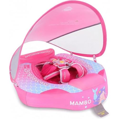 Mambobaby Baby Pool Float with Canopy, Non-Inflatable Infant Swim Float with Safe Seat and Tail Support for 3-24 Months, UPF 50+ Sun Protection