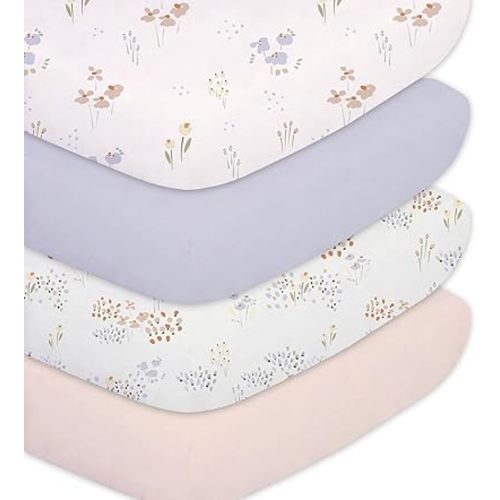 Crib Sheets for Baby Girls, 4PK Baby Crib Fitted Sheet for Standard Size Crib and Toddler Mattress, Super Soft Baby Sheet (Wilderberry)